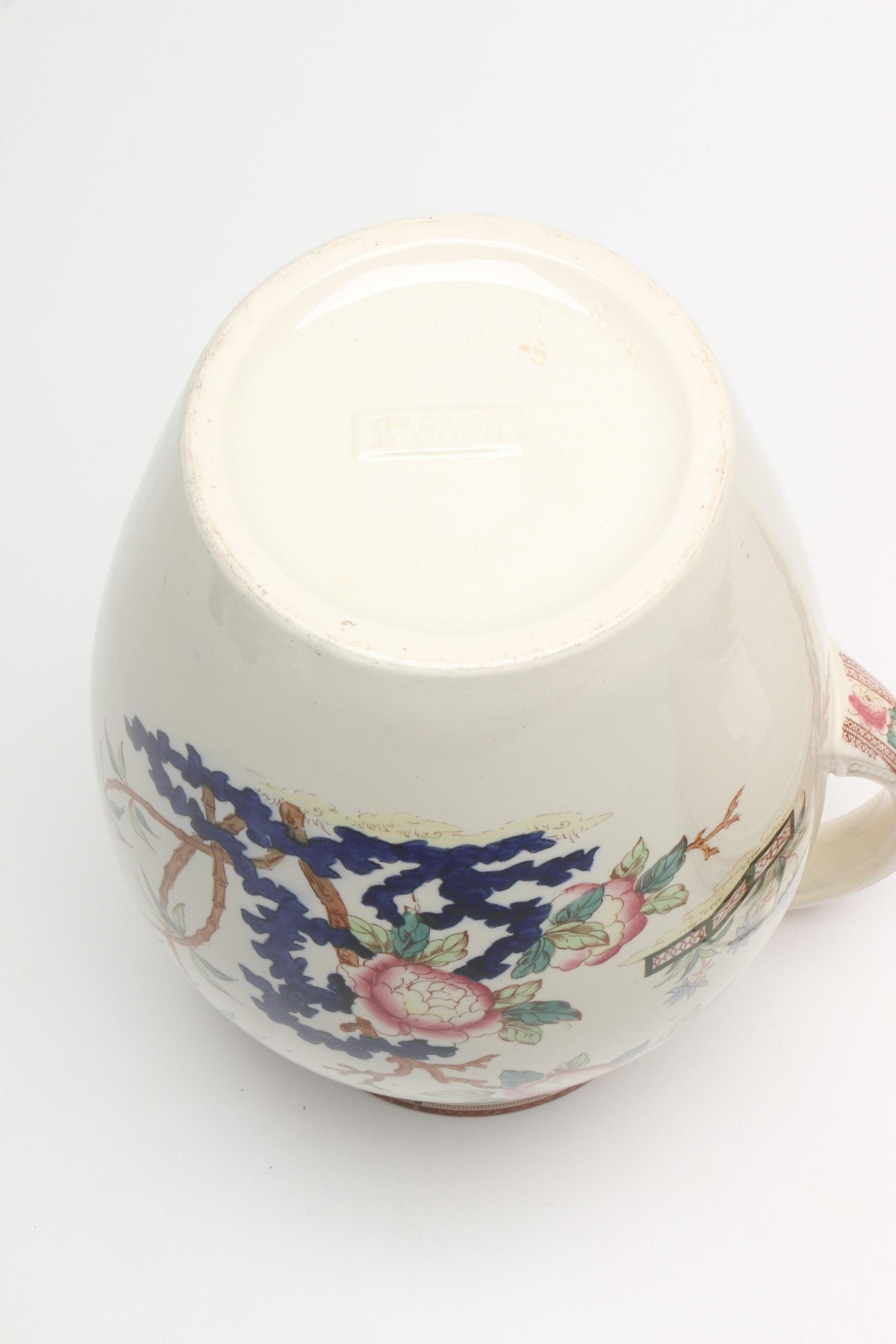 Antique Furnivals "Cashmere" Pitcher, Basin, and Shaving Set