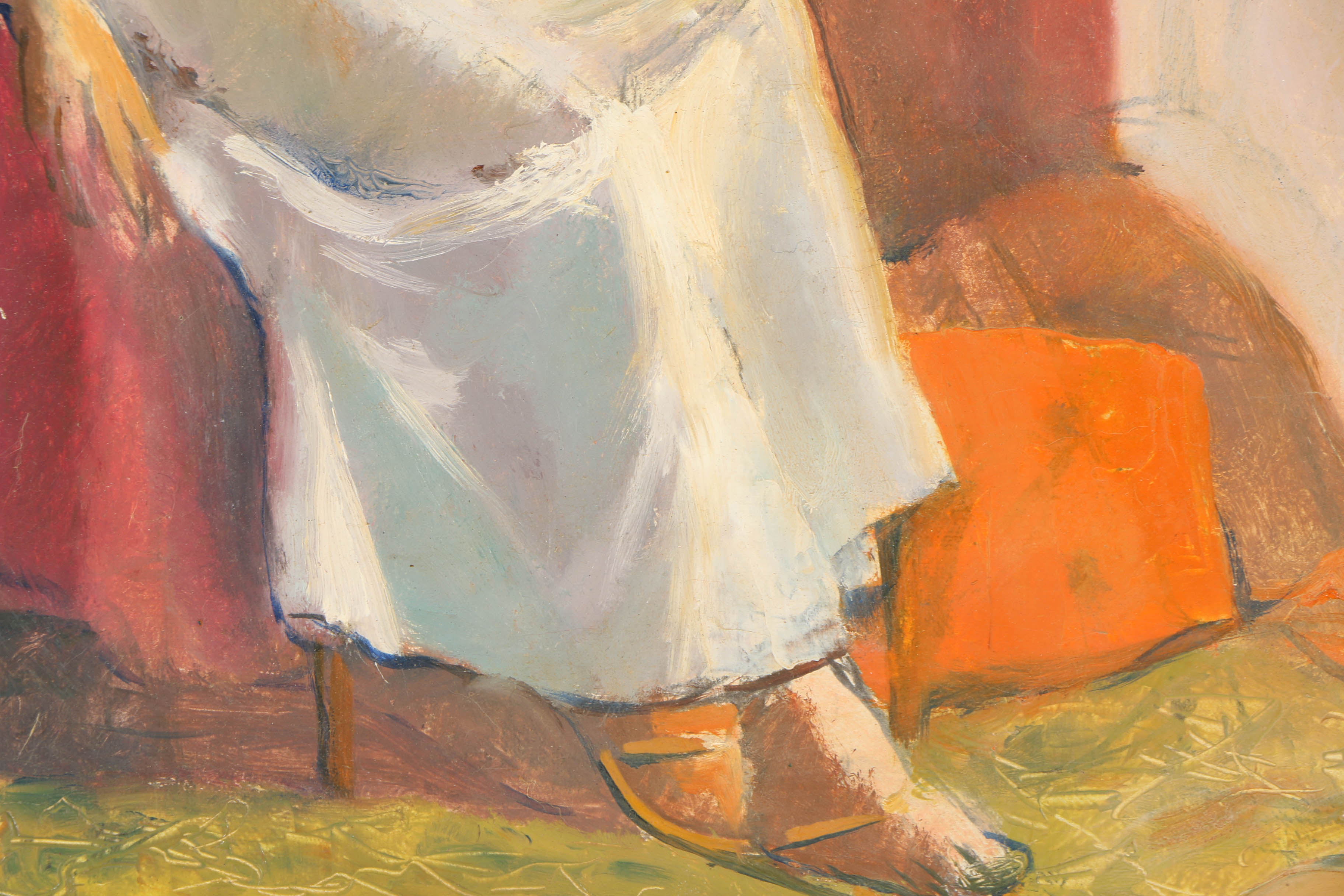 Edgar Yaeger Oil Painting on Canvas of a Woman in a White Dress