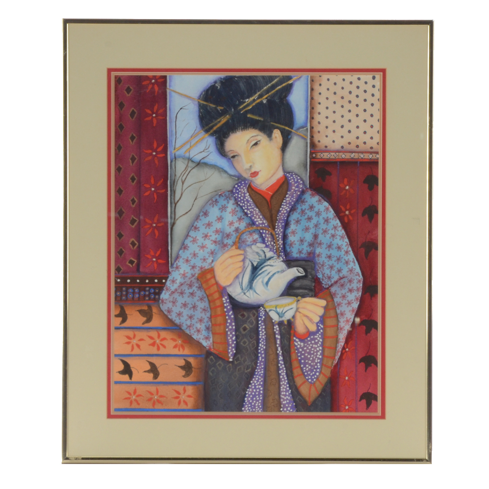 June Ruff Original Watercolor Painting "Tea Time"