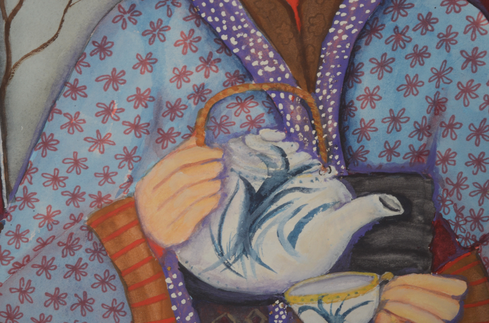 June Ruff Original Watercolor Painting "Tea Time"