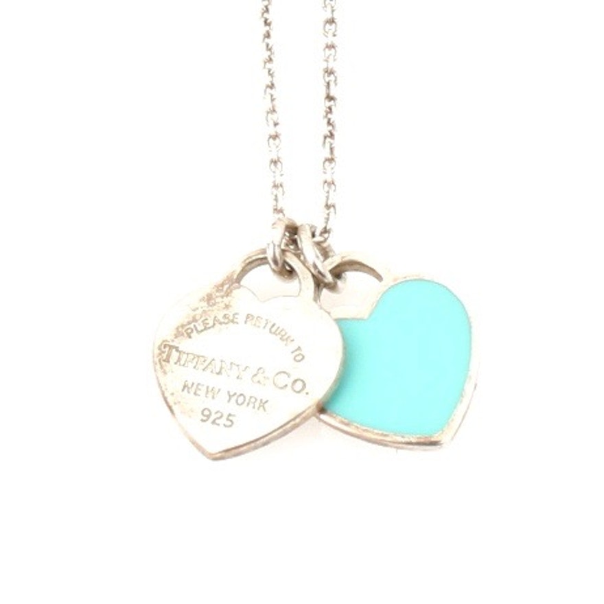 Tiffany & Co. Sterling Silver Enamel Heart Pendant Necklace
