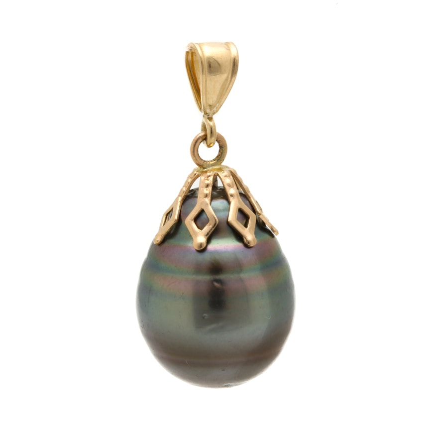 14K Yellow Gold Cultured Tahitian Pearl Pendant