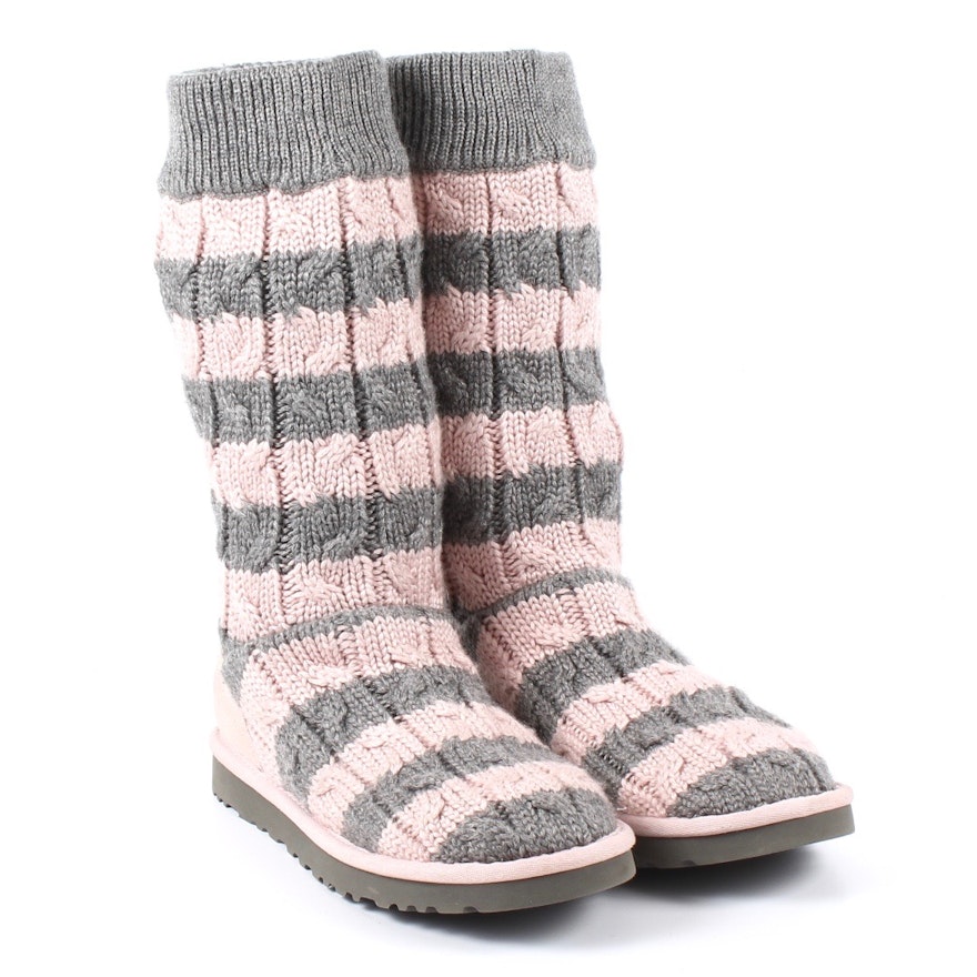 Women Ugg Australia Pink and Grey Knit Boots