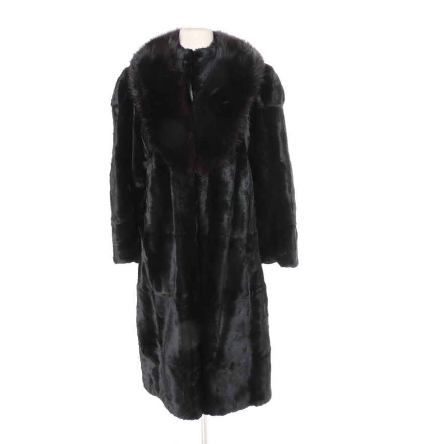 Vintage Sheared Dyed Black Beaver and Fox Coat