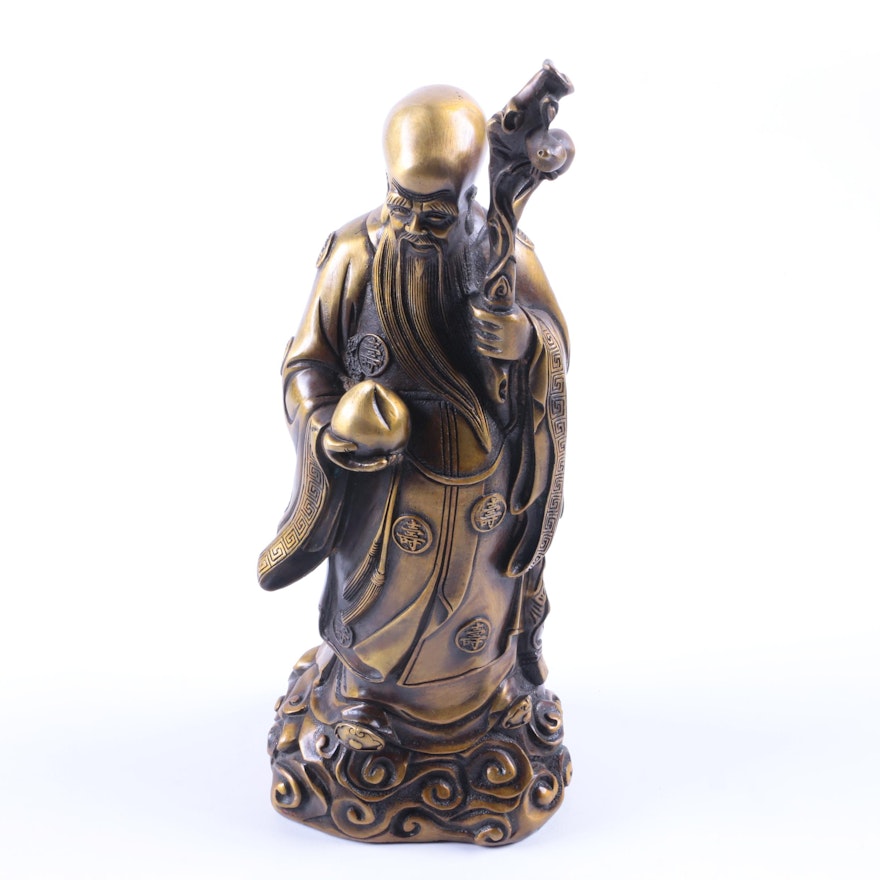 Chinese Brass God of Longevity Figurine