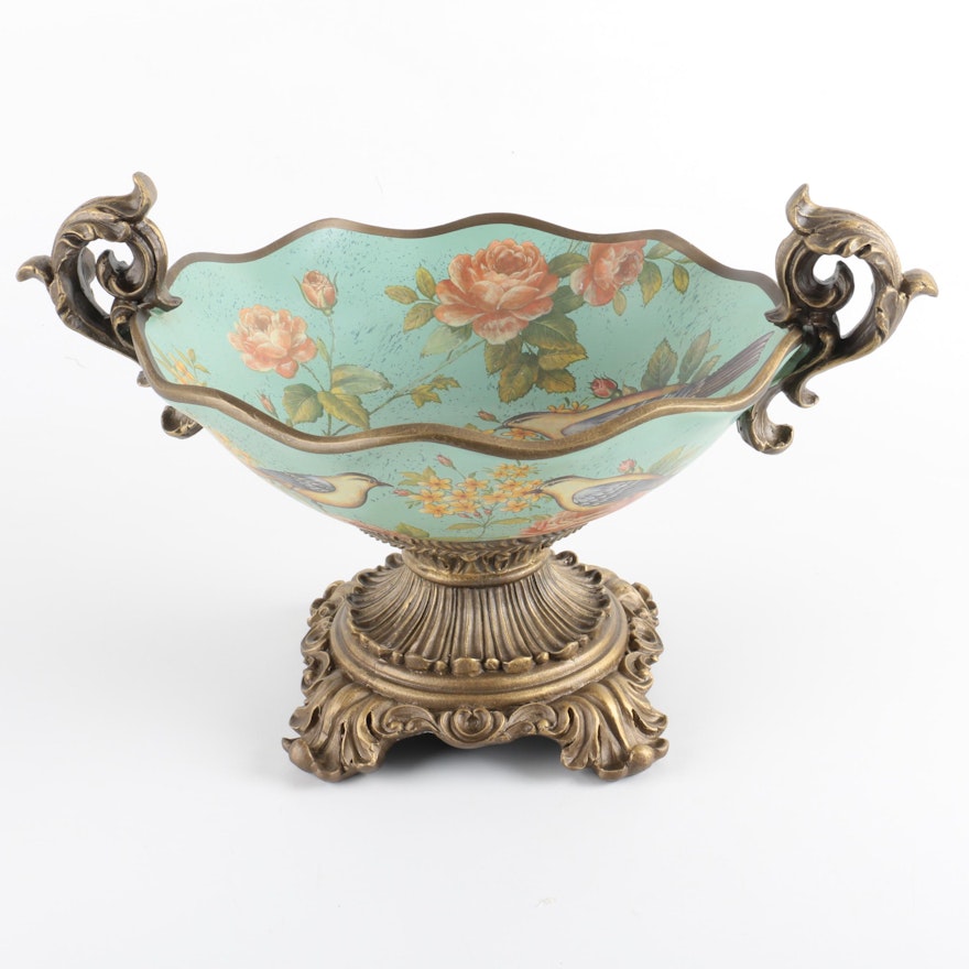 Ornate Floral Motif Footed Resin Bird Bath