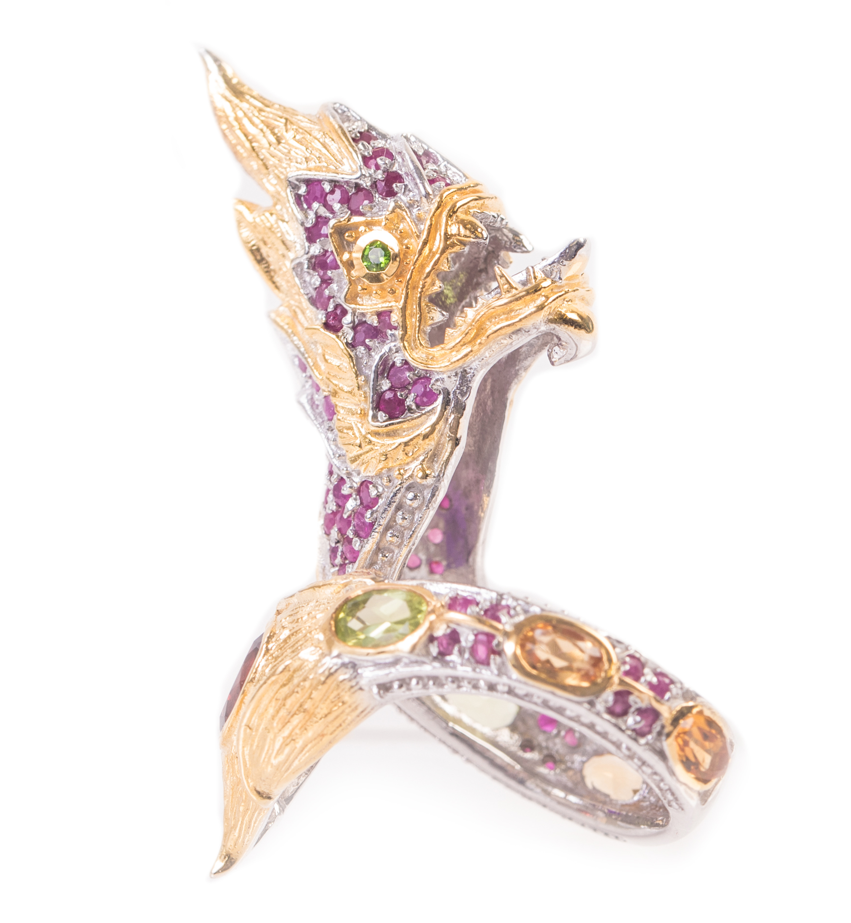 Sterling Silver and Multi-Gemstone Dragon Ring