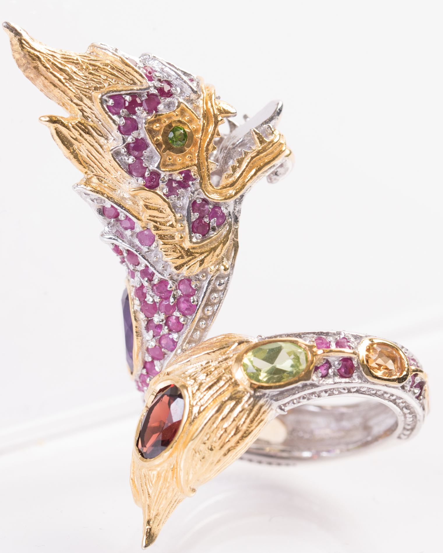 Sterling Silver and Multi-Gemstone Dragon Ring