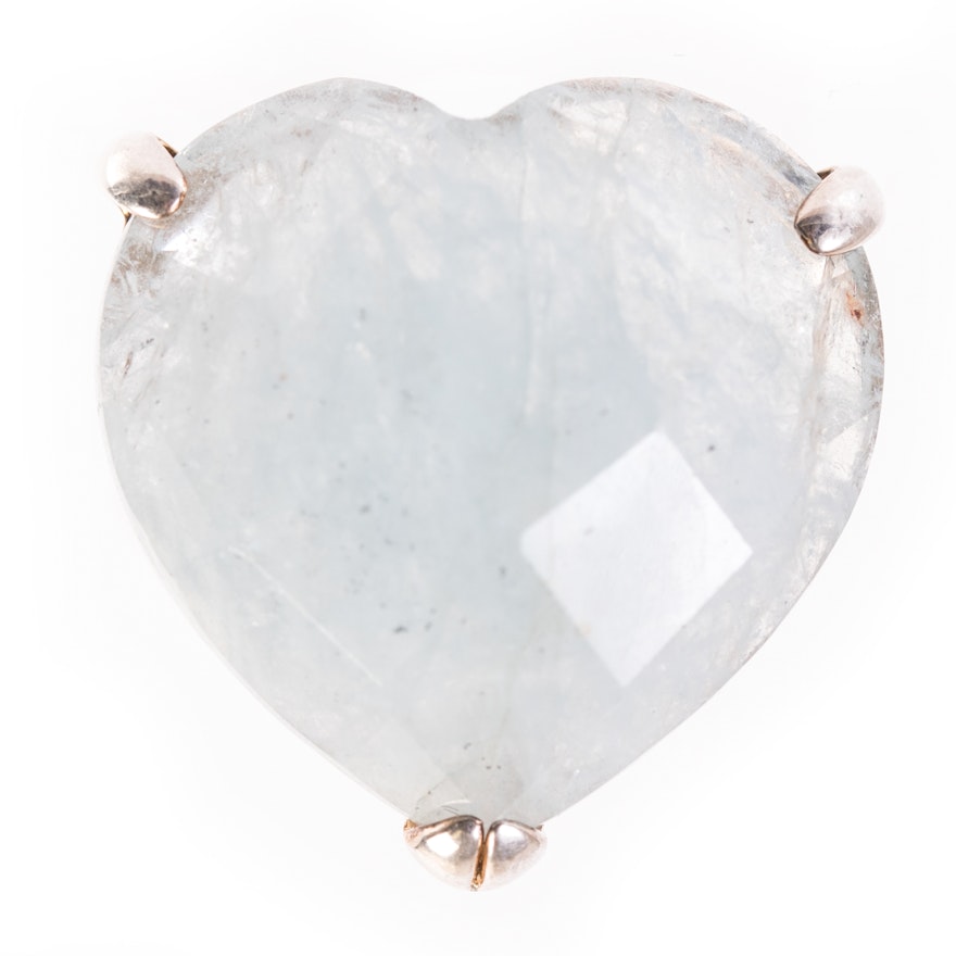 Sterling Silver and 16.75 CT Aquamarine Heart Shaped Ring