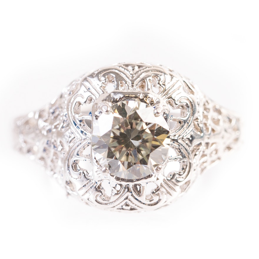 Sterling Silver and Moissanite Filigree Ring