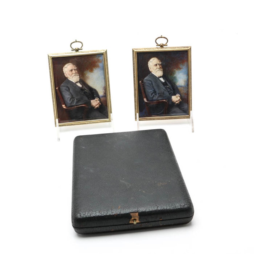 Two Hand Embellished Miniature Portraits of James Norris Gamble Dated 1925