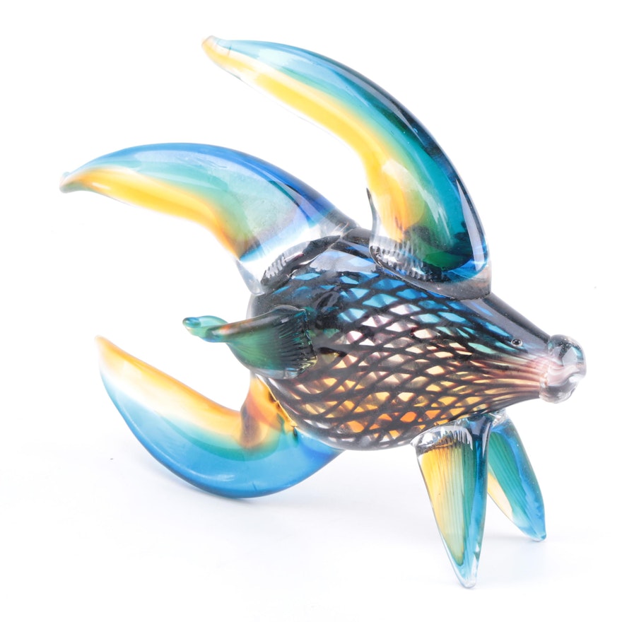 Art-Glass Fish with Long Flowing Blue and Yellow Fins