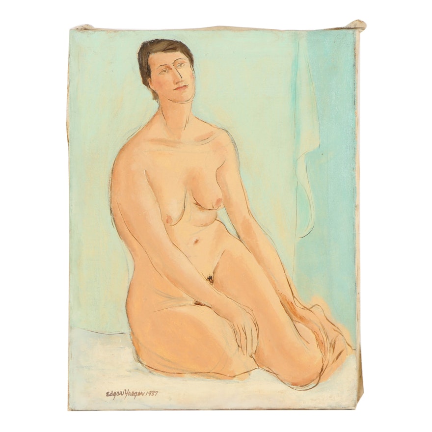 Edgar Yaeger Oil Painting on Canvas Portrait of Female Nude
