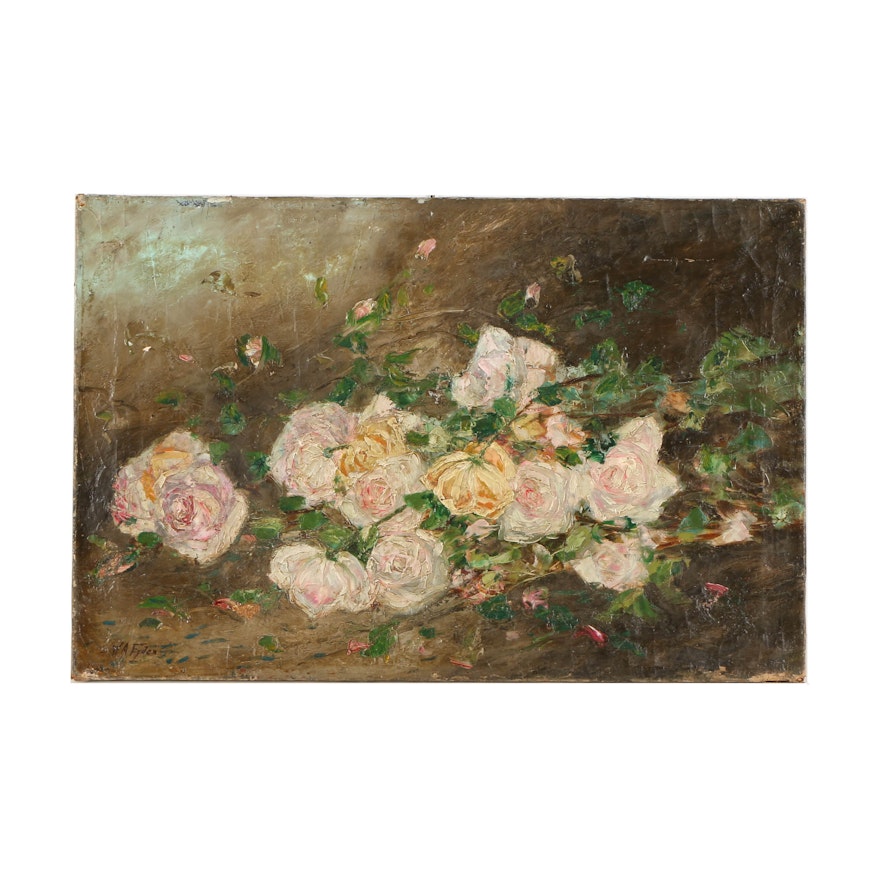 Walter A. Eyden Oil Painting on Canvas of Floral Still Life