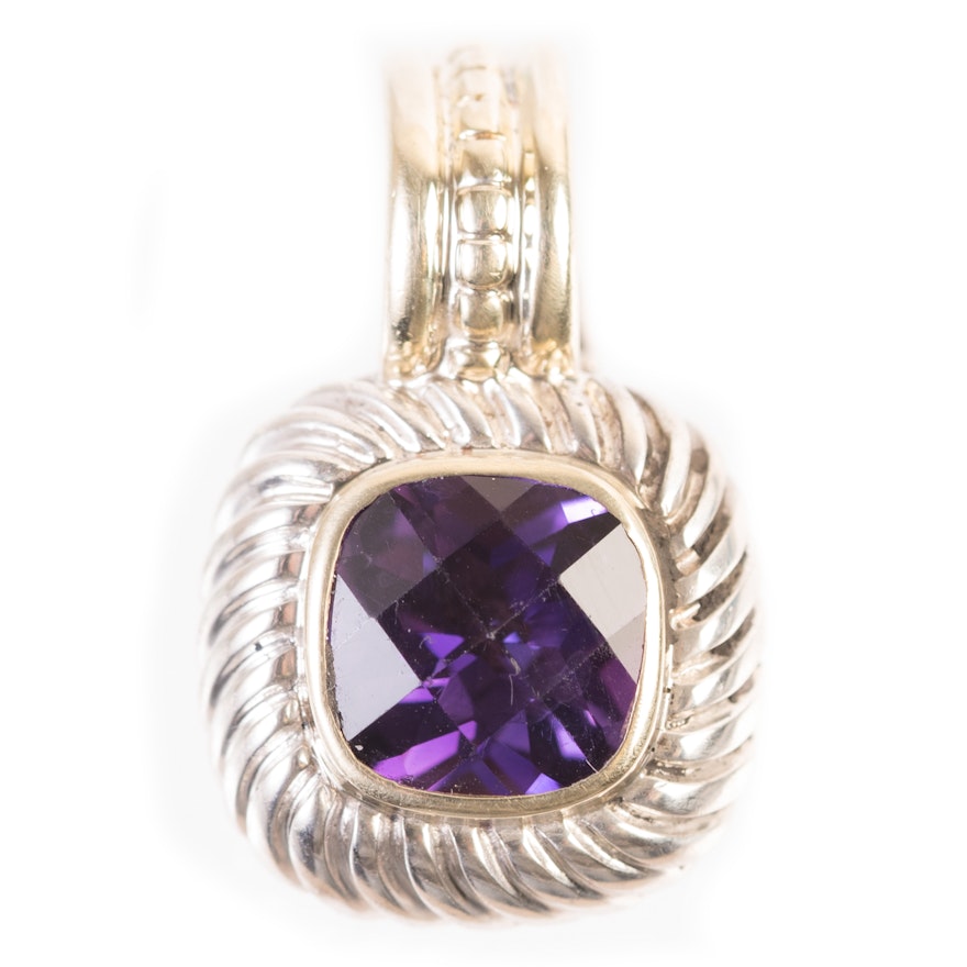 David Yurman Sterling Silver, 14K Yellow Gold, and Amethyst Pendant