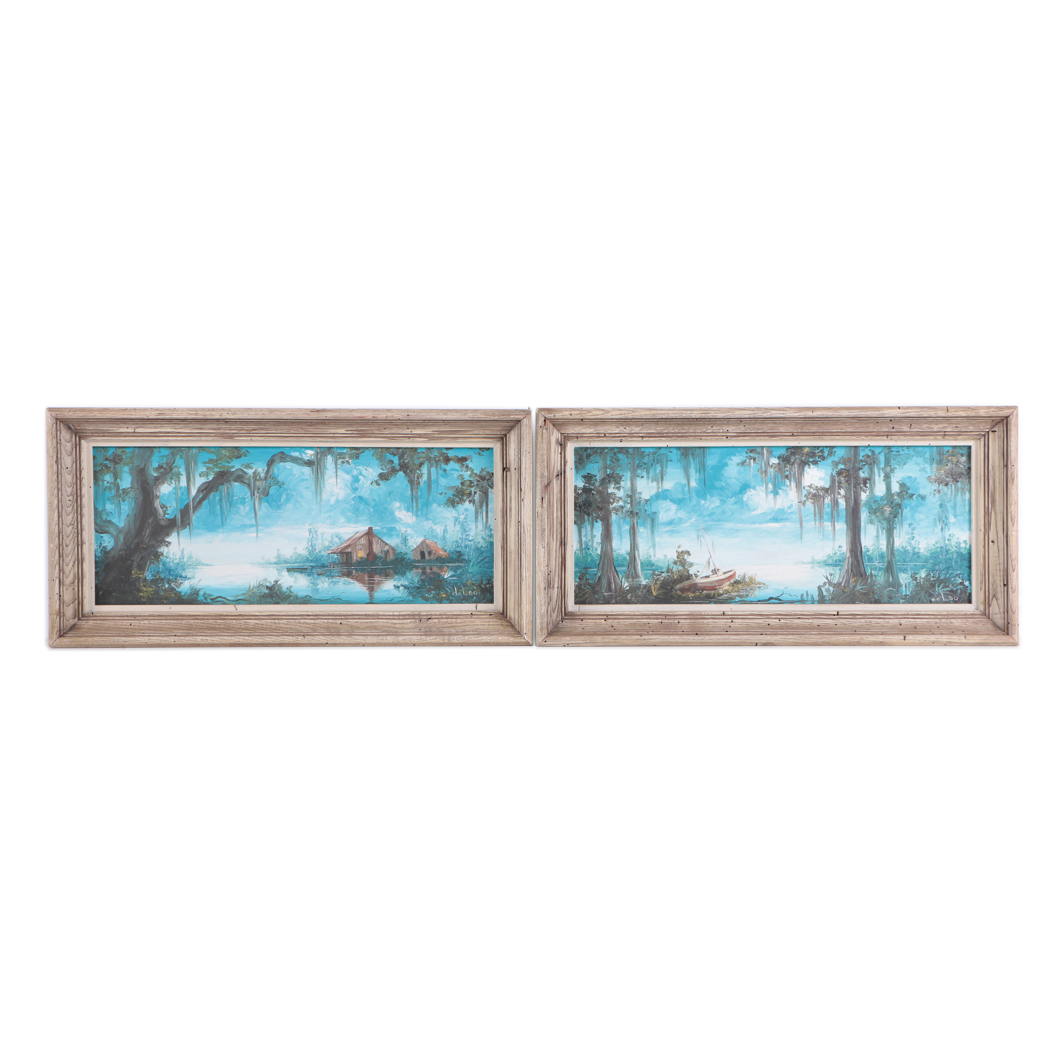 Two Deloo Oil Paintings on Canvas Board of Swamp Scenes