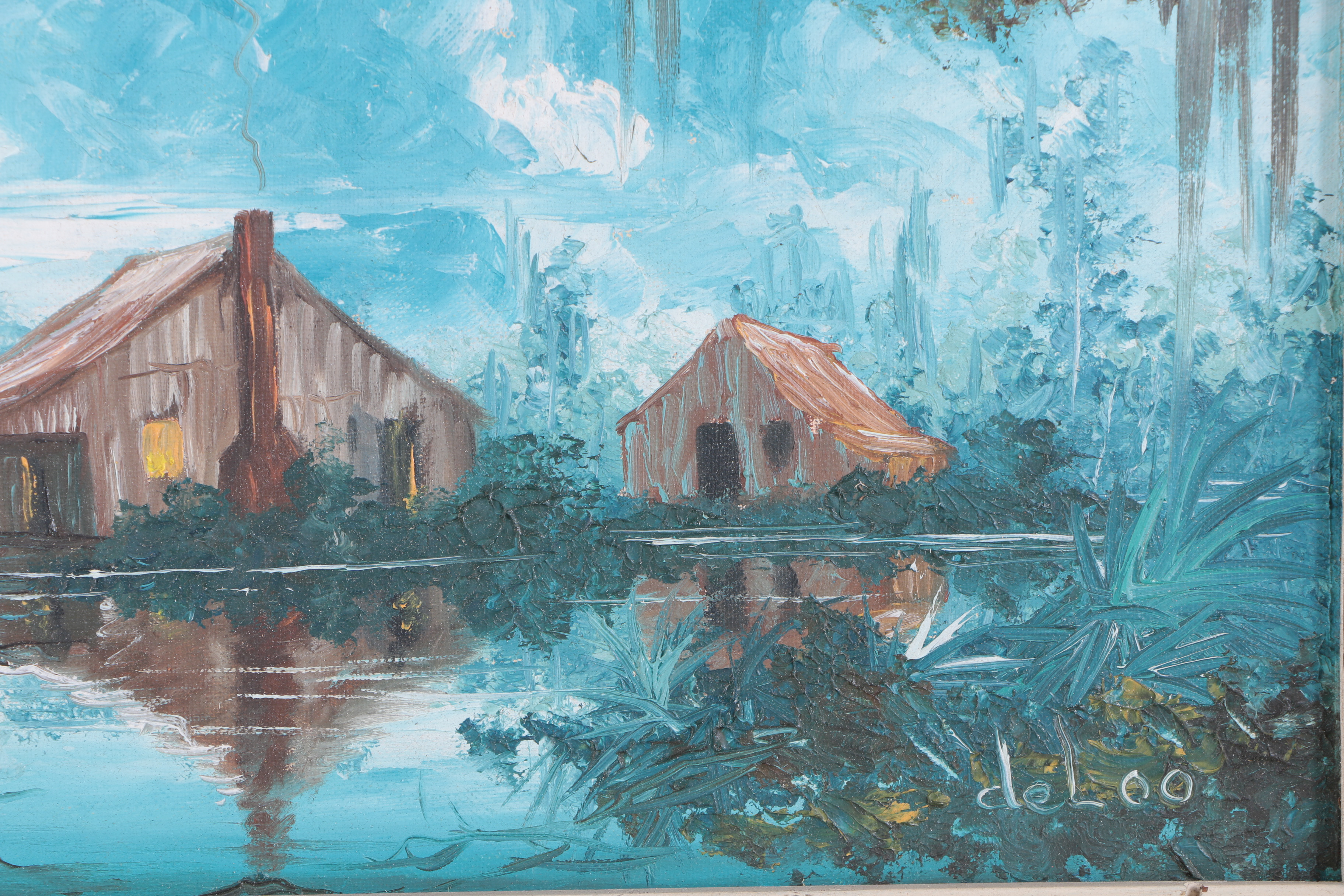 Two Deloo Oil Paintings on Canvas Board of Swamp Scenes