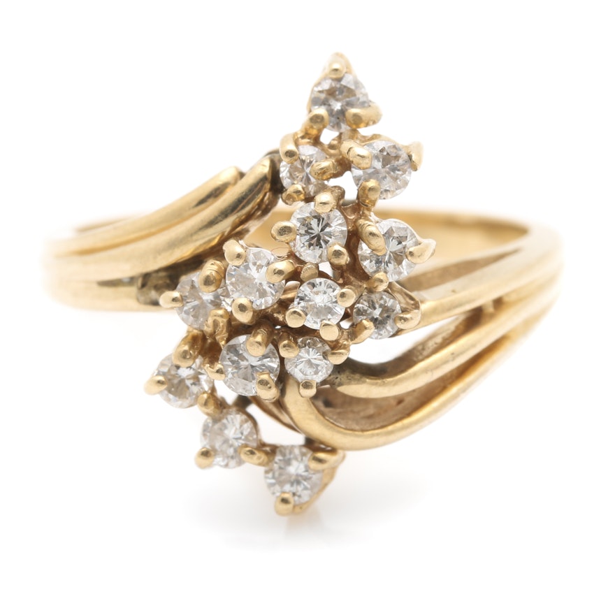 14K Yellow Gold Diamond Cluster Ring