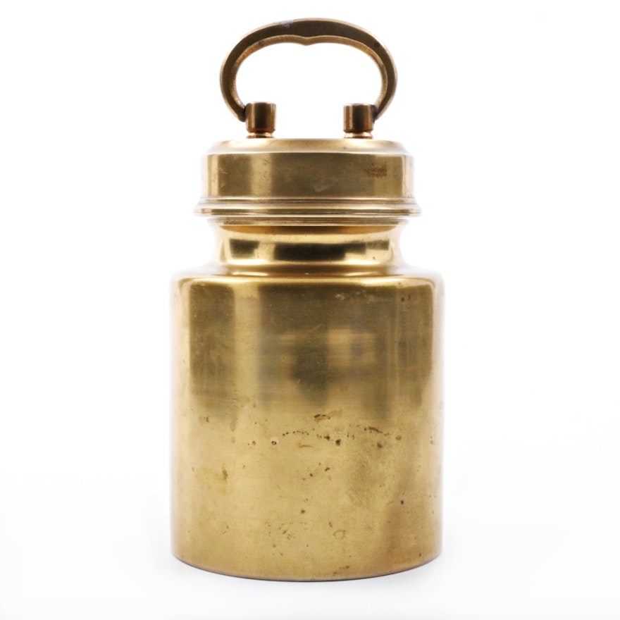 Antique Brass Thermos with Screw Top Lid and Fitted Interior Cup