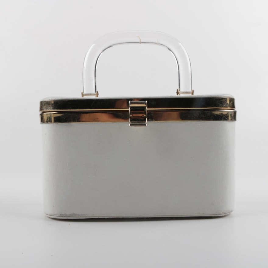 Vintage Box Purse with Clear Lucite Handle