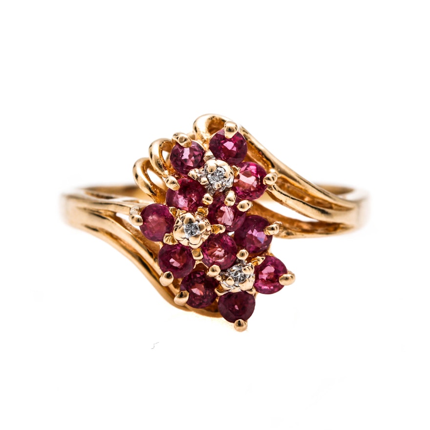 14K Yellow Gold Ruby and Diamond Ring