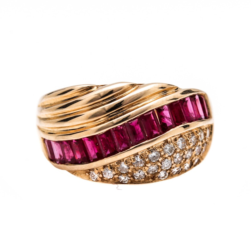 14K Yellow Gold Ruby and Diamond Ring