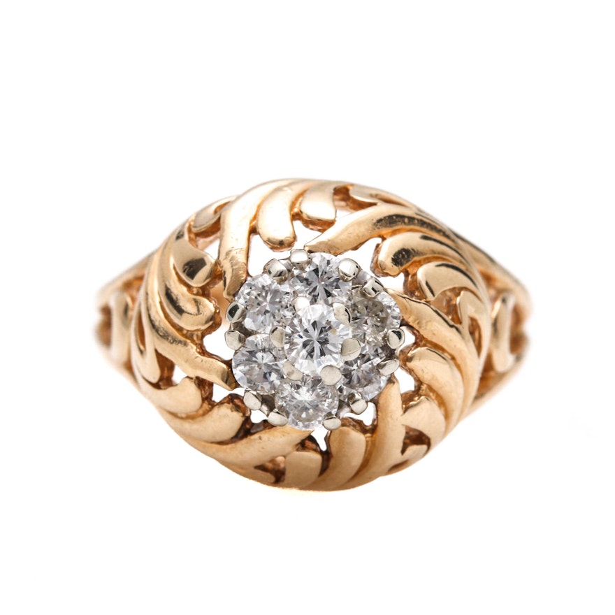 14K Yellow Gold Diamond Dome Ring