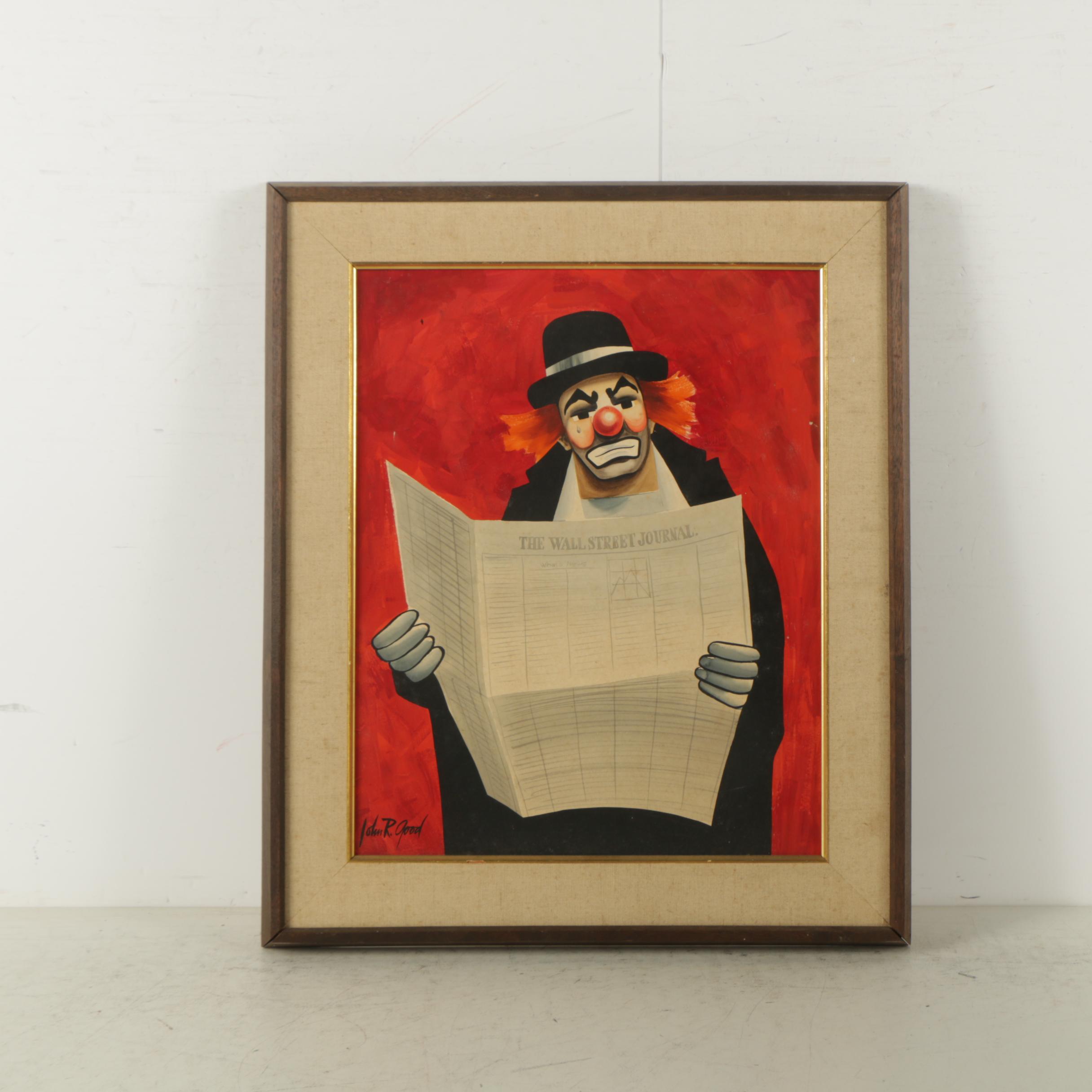 John R. Good Watercolor and Gouache Painting on Panel of Clown