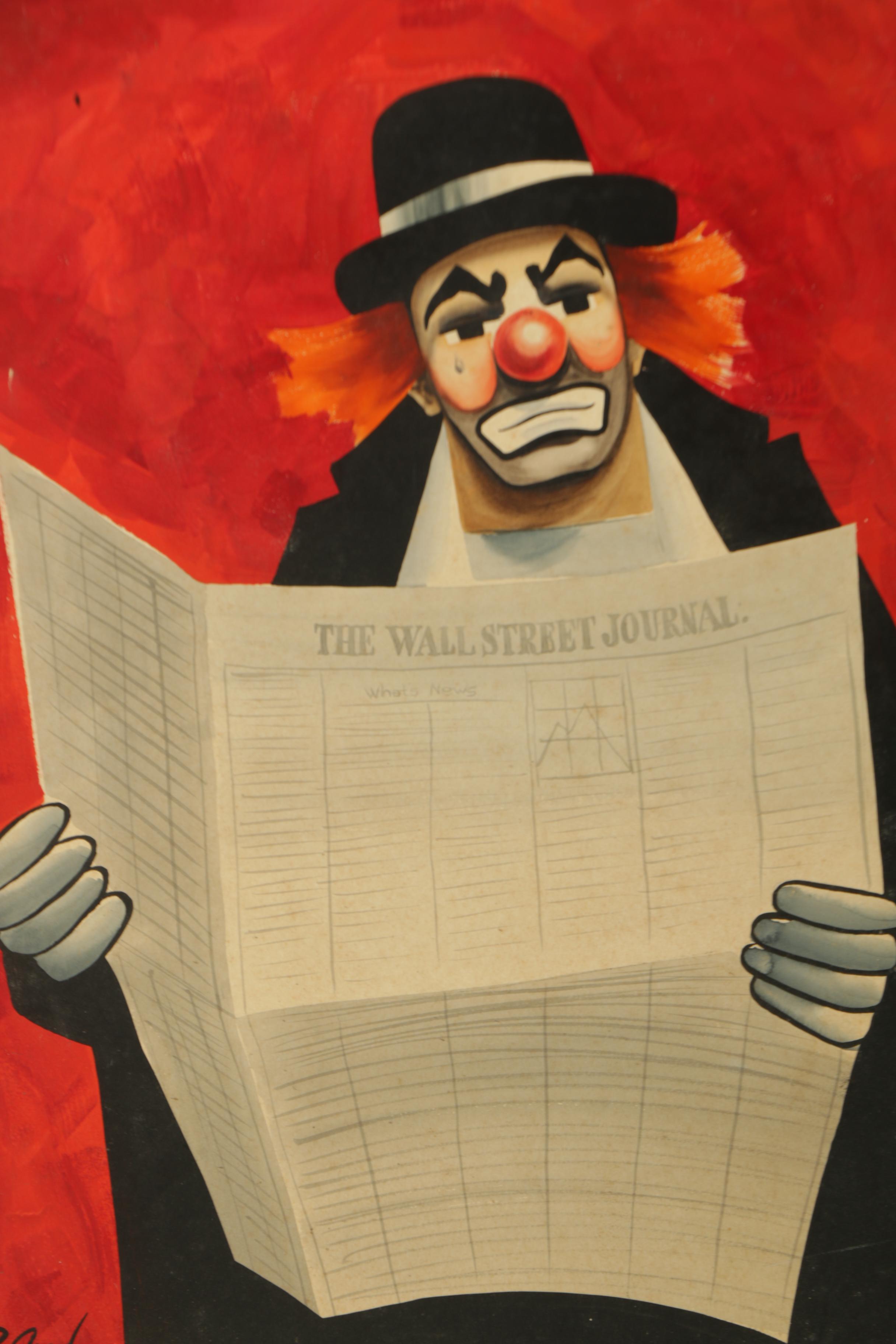 John R. Good Watercolor and Gouache Painting on Panel of Clown