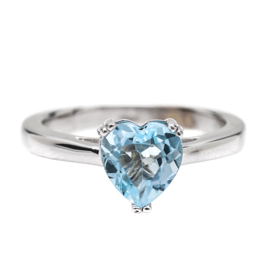 14K White Gold Topaz Heart Ring