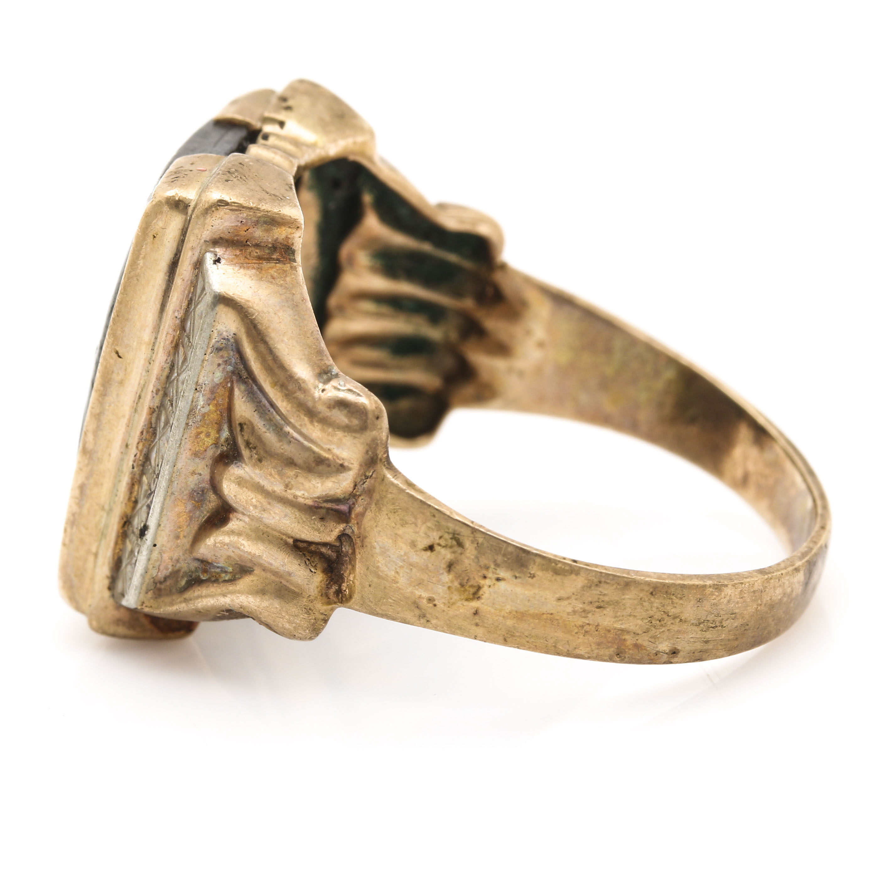 10K Yellow Gold Carved Hematite Ring
