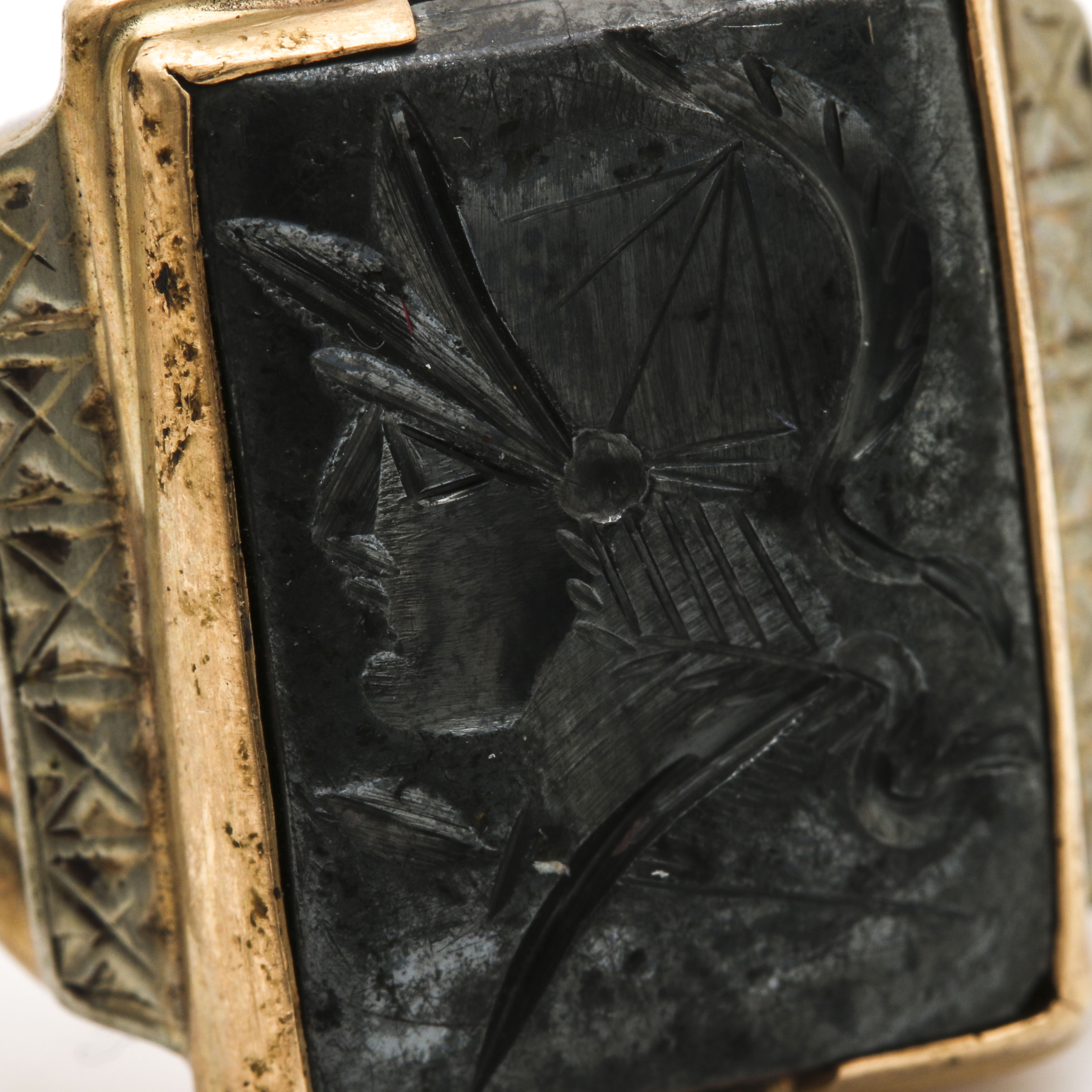 10K Yellow Gold Carved Hematite Ring