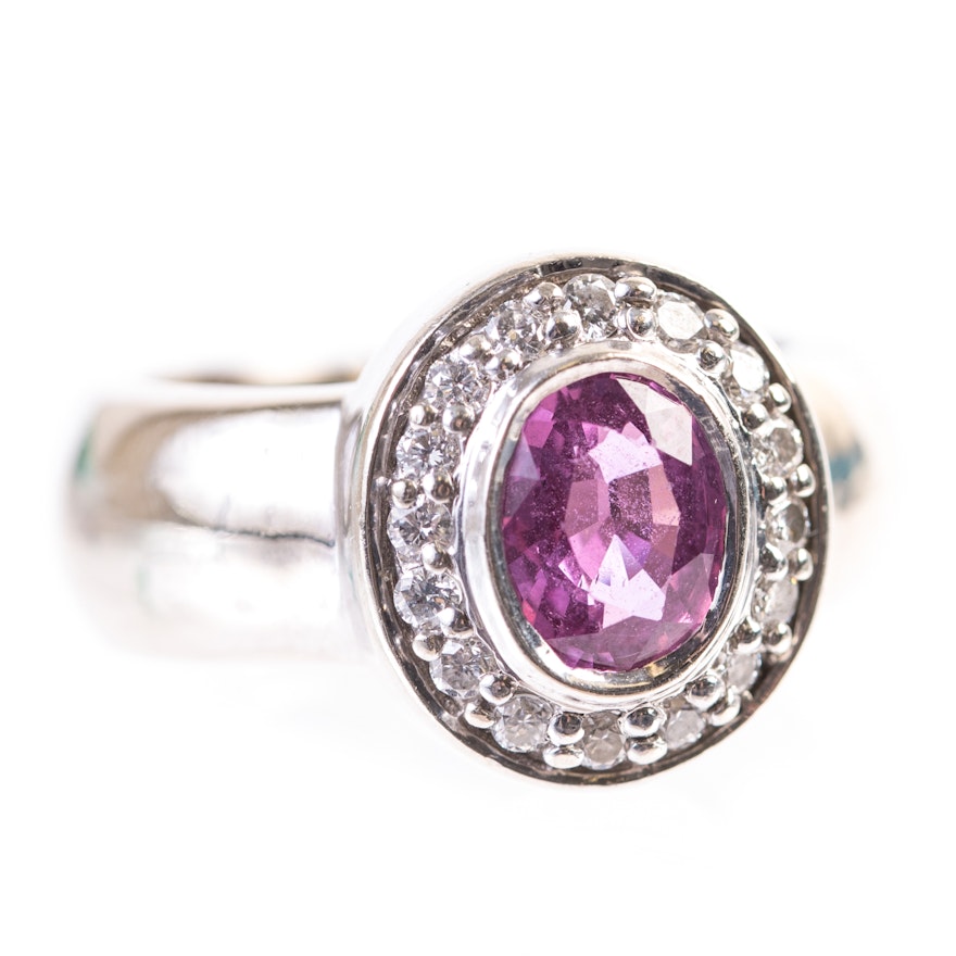 10K White Gold 1.16 Carat Pink Sapphire, and Diamond Ring