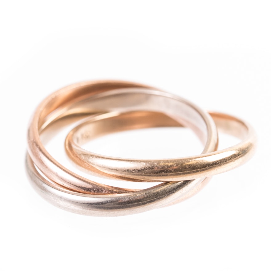 14K Tri-Color Three-Band Rolling Ring