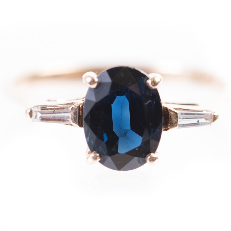 14K Yellow Gold, 1.50 CT Sapphire, and Diamond Ring