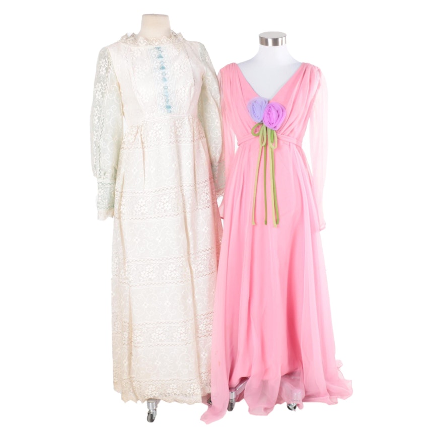 Women's Vintage Chiffon and Lace Maxi Dresses