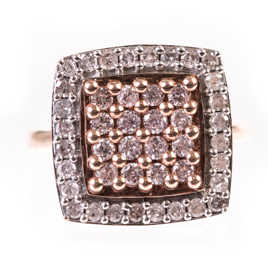 14K Rose Gold and Diamond Cluster Ring