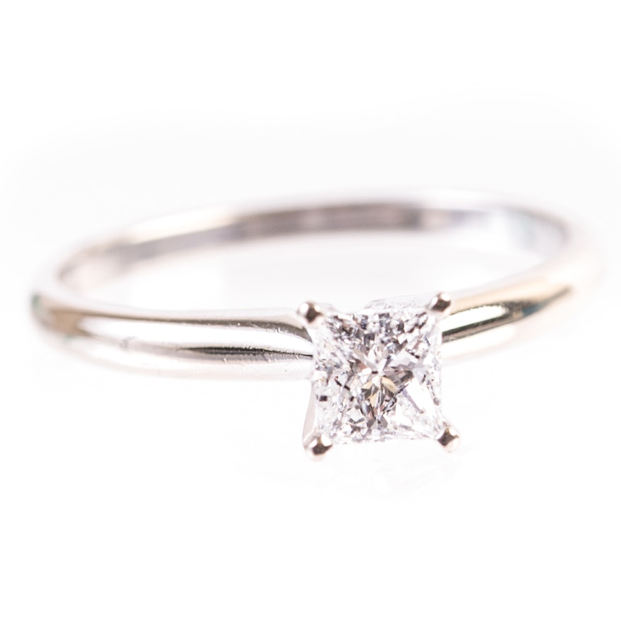 14K White Gold and Diamond Solitaire Ring