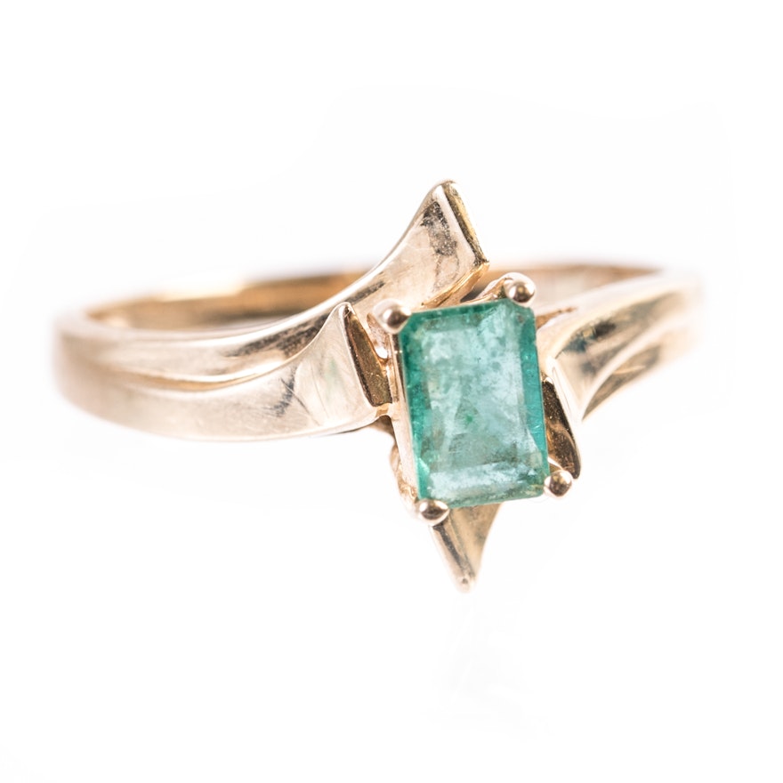 14K Yellow Gold and Emerald Bypass Ring