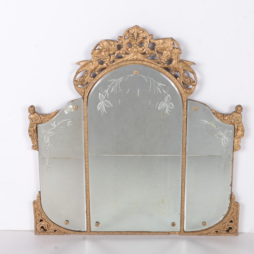 Vintage Etched Vanity Mirror with Rocaille Pediment