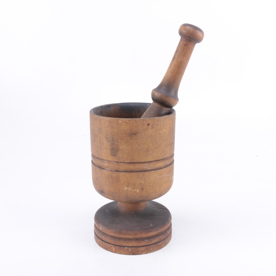 Vintage Wooden Mortar and Pestle