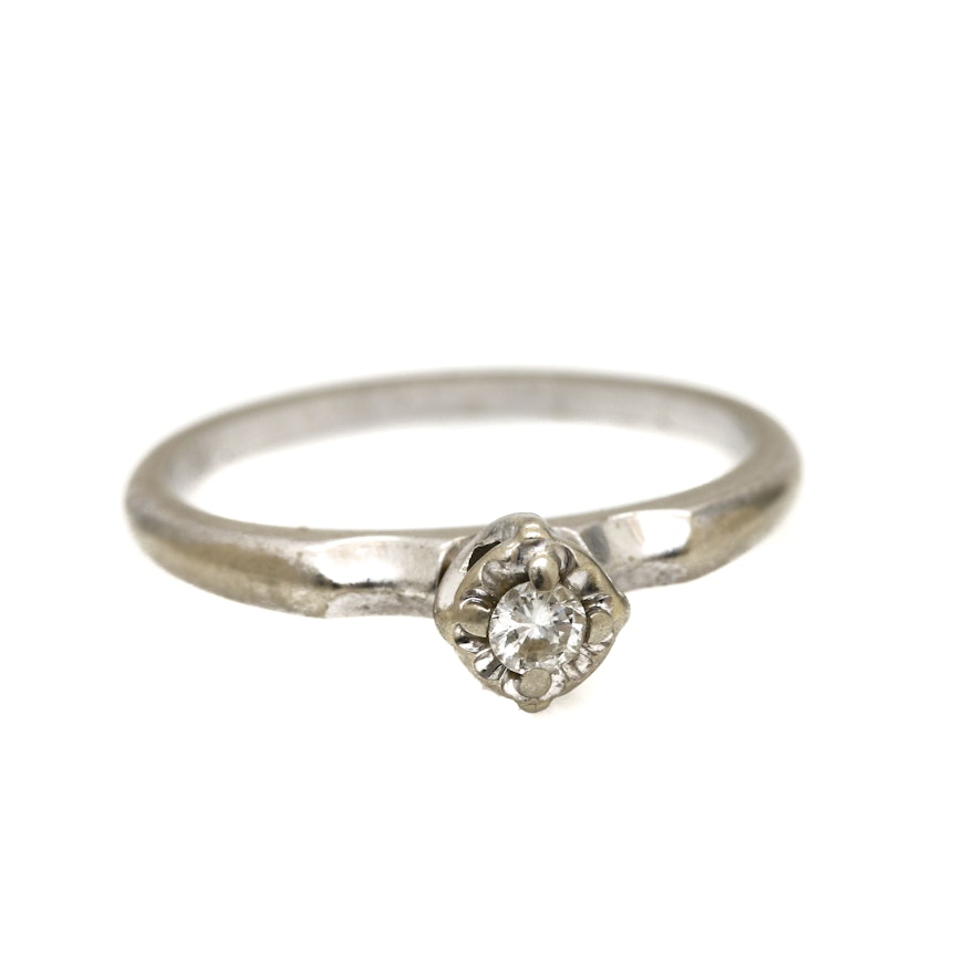 14K White Gold Diamond Solitaire Ring