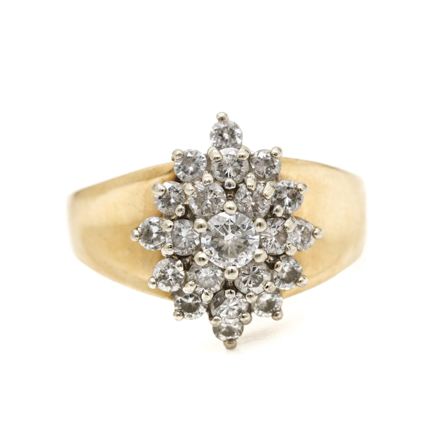 14K Yellow Gold 1.04 CTW Diamond Cluster Ring