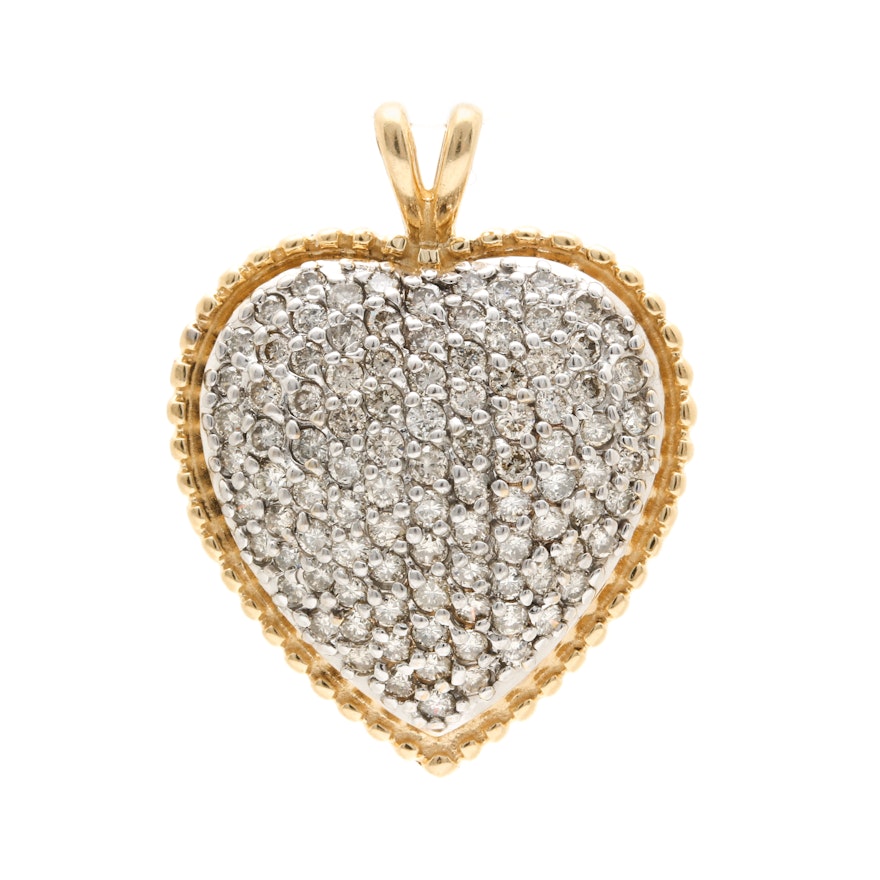 14K Yellow Gold 1.98 CTW Diamond Heart Pendant