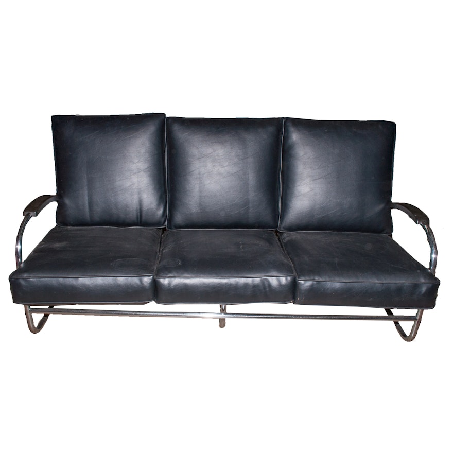 Vintage Modern Italian Leather Sofa, Circa