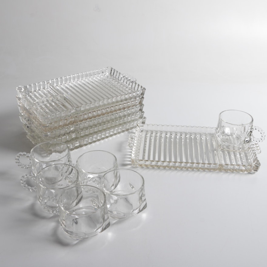 Mid 20th Century Hazel Atlas Glass Co. "Orchard Crystal" Party Tray and Cup Sets