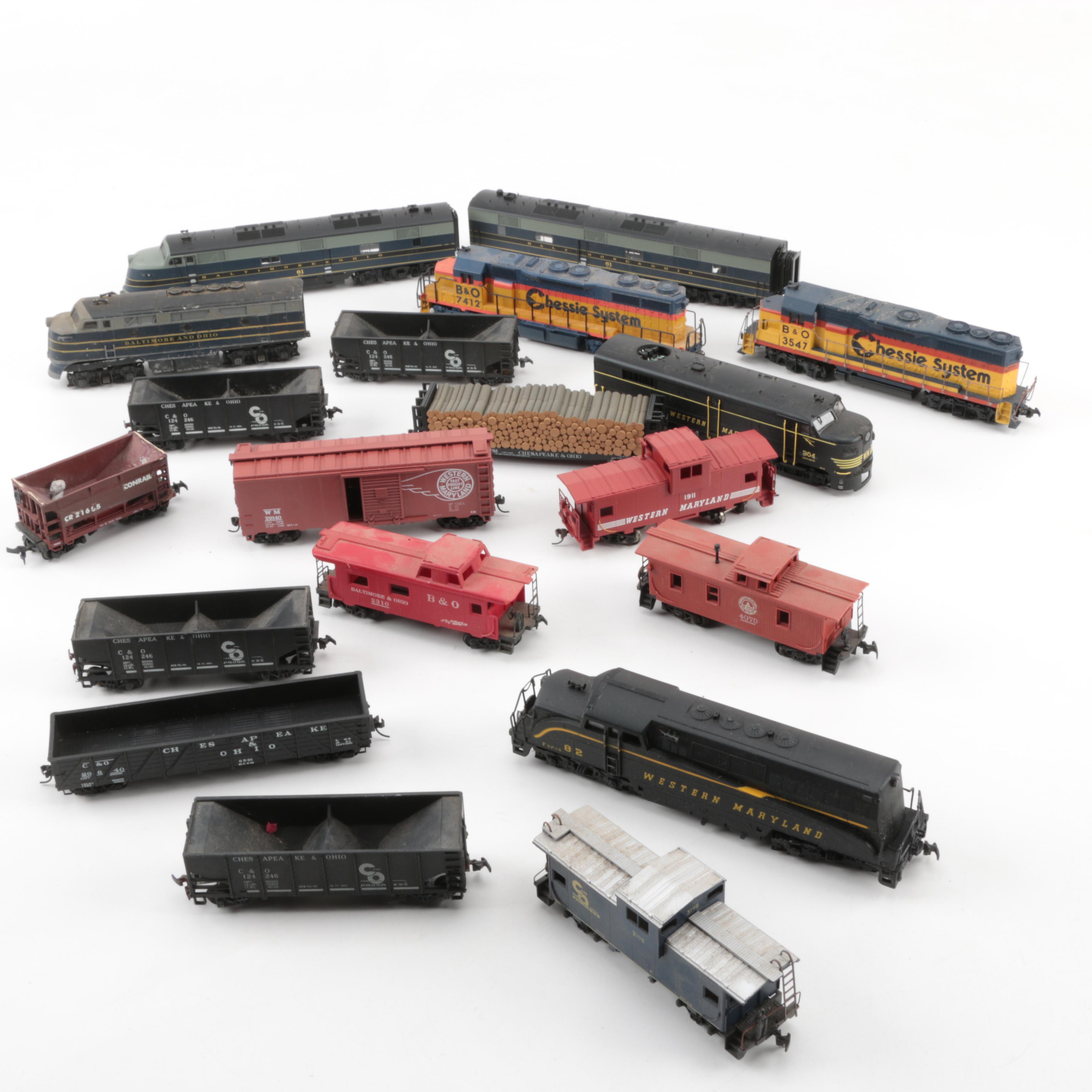HO Scale Diesel Engines, Passenger Car, and Freight Cars