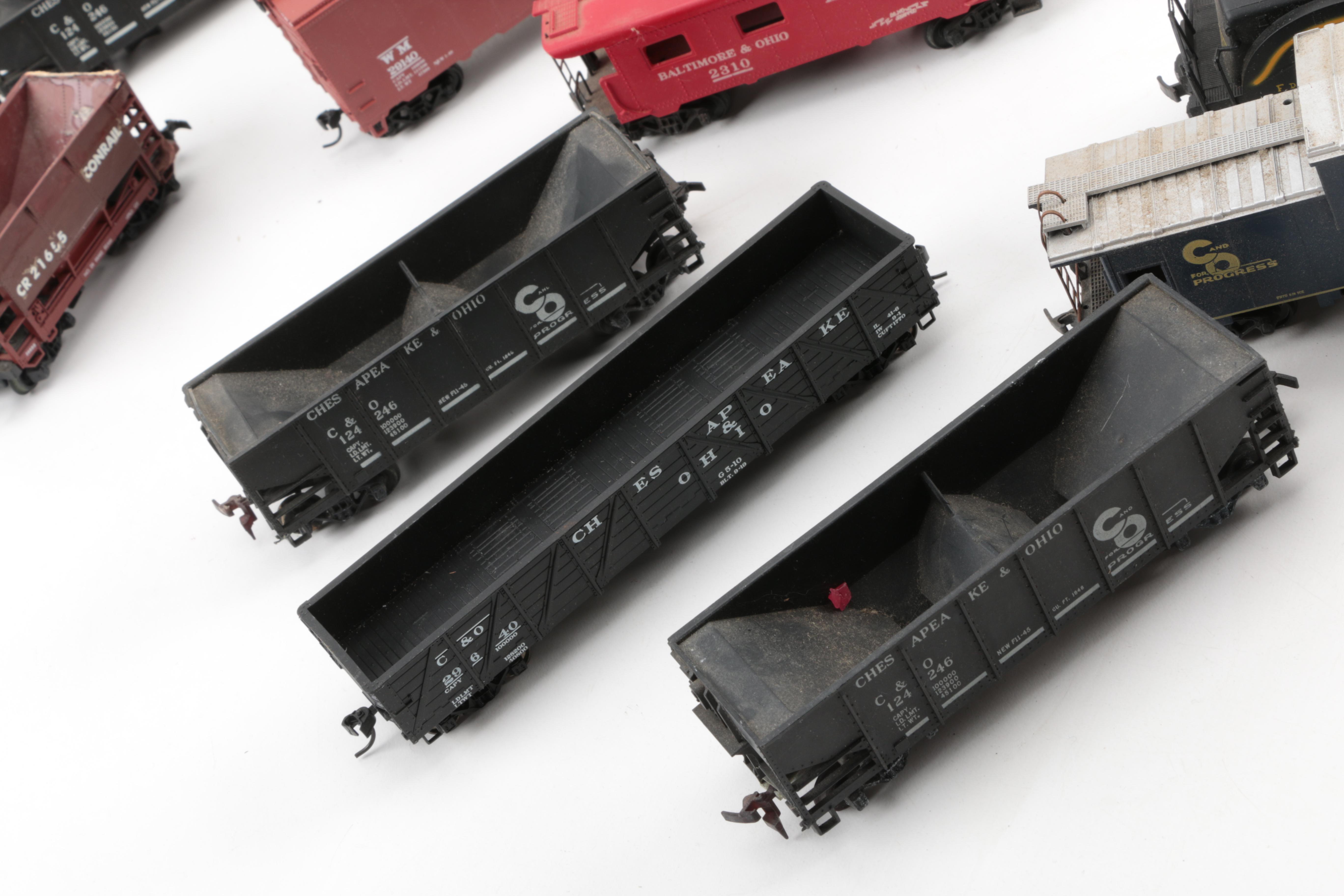 HO Scale Diesel Engines, Passenger Car, and Freight Cars