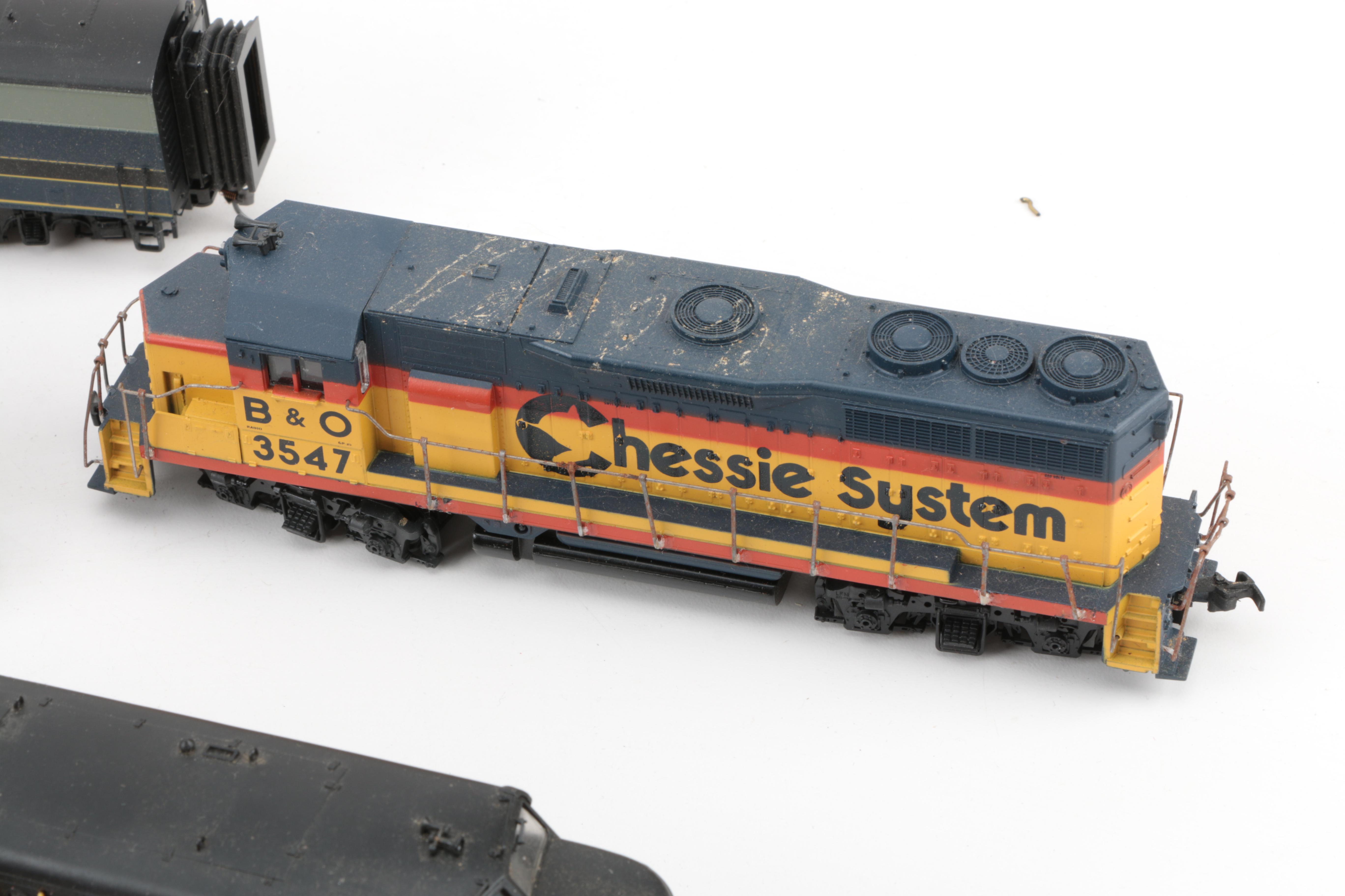 HO Scale Diesel Engines, Passenger Car, and Freight Cars