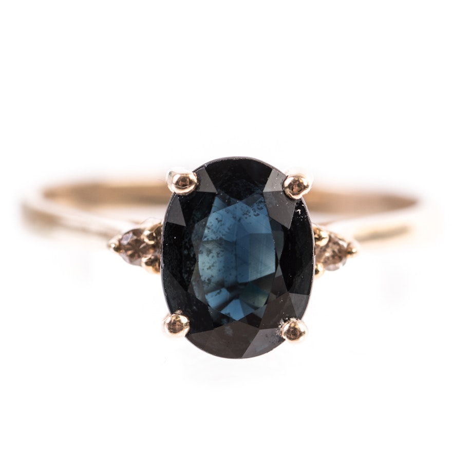 14K Yellow Gold 1.53 Carat Sapphire, and Diamond Ring